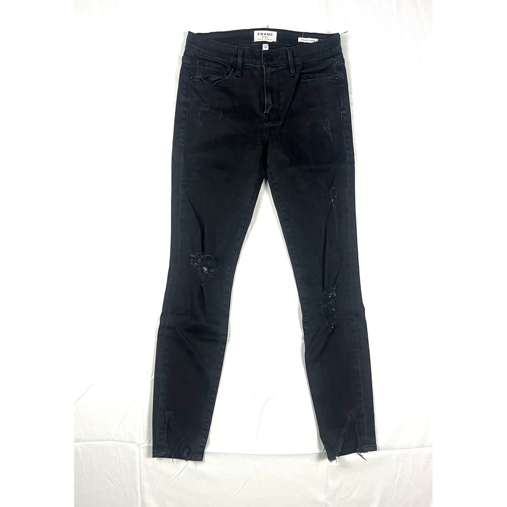 FRAME Le Skinny de Jeanne Skinny Jeans Black Distressed Ripped Size 28